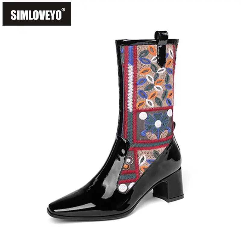 SIMLOEYO Women Square Toe Square Thick Heels traditional Embroider Zipper Genuine Leather Mid Calf botas Mixed color Size 34-43
SIMLOEYO Women Square Toe Square Thick Heels traditional Embroider Zipper Genuine Leather Mid Calf botas Mixed color Size 34-43
