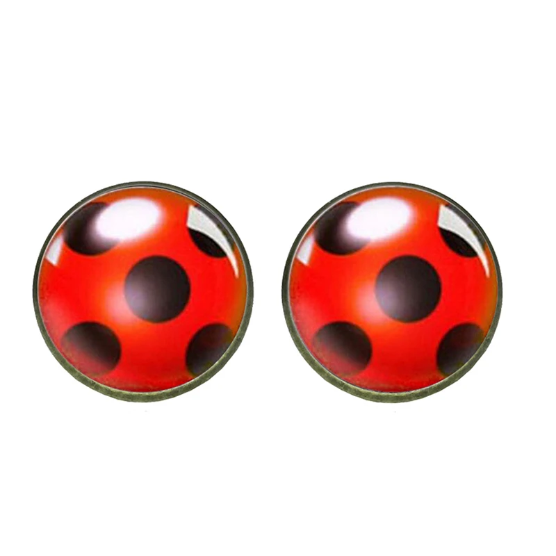 Ladybug Anime Cartoon Style Stainless Steel Plated Earrings Jewelry Glass Dome Stud Gifts | Украшения и аксессуары