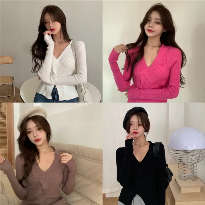 Spring Autumn V-neck Women's Clothing Ins Crop Top Long Sleeve Pullovers Solid Ladies Fashion Brand Slim Sweater Female New
Spring Autumn V-neck Women's Clothing Ins Crop Top Long Sleeve Pullovers Solid Ladies Fashion Brand Slim Sweater Female New