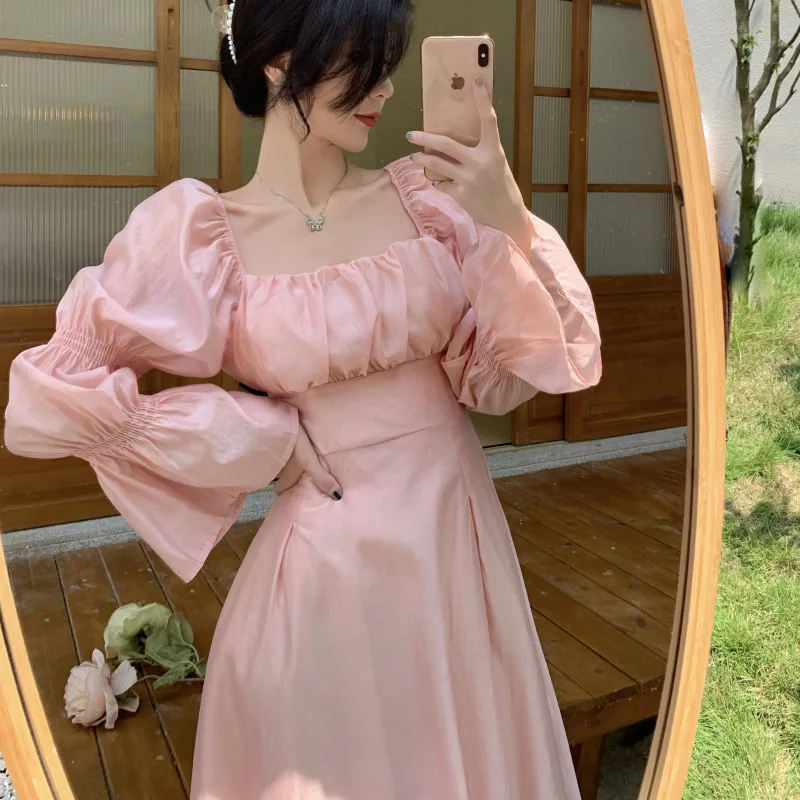 Puff Sleeve Dress Apricot High Waist A-Line Solid Elegant Pink Long Sleeve Dresses Wommer Vintage Loose Fairy Dress Femme Robe
Puff Sleeve Dress Apricot High Waist A-Line Solid Elegant Pink Long Sleeve Dresses Wommer Vintage Loose Fairy Dress Femme Robe