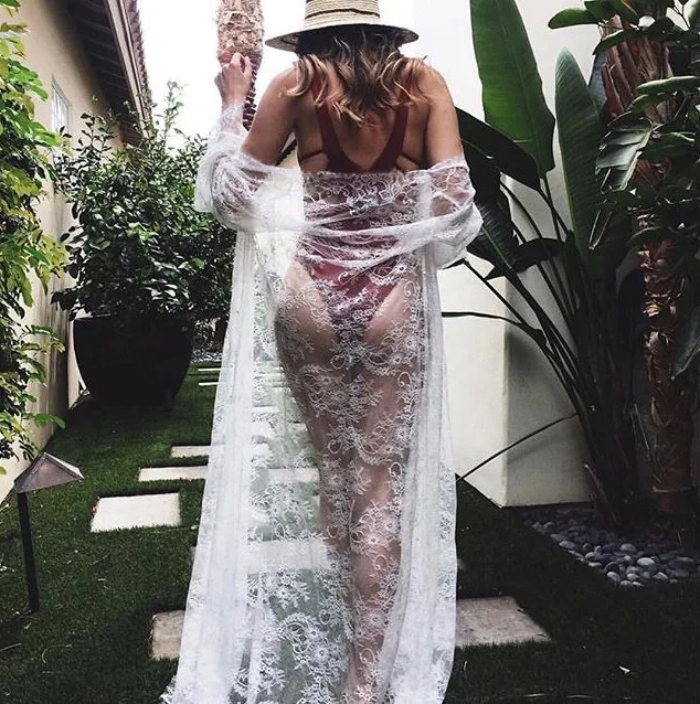 White Lace Vacation Beach Blouse Bikini Sunscreen Suit Sexy Long Cover Up Women Transparent Black Robe
White Lace Vacation Beach Blouse Bikini Sunscreen Suit Sexy Long Cover Up Women Transparent Black Robe
