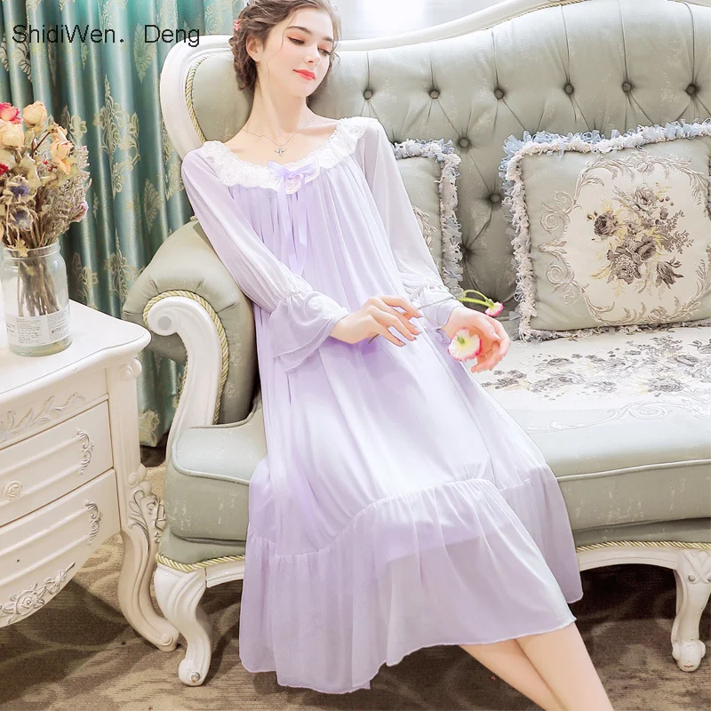 

Women's Modal Dress Princess Sleepshirts Vintage Palace Style Lace Embroidered Nightgowns.Victorian Nightdress Lounge Sleepwear