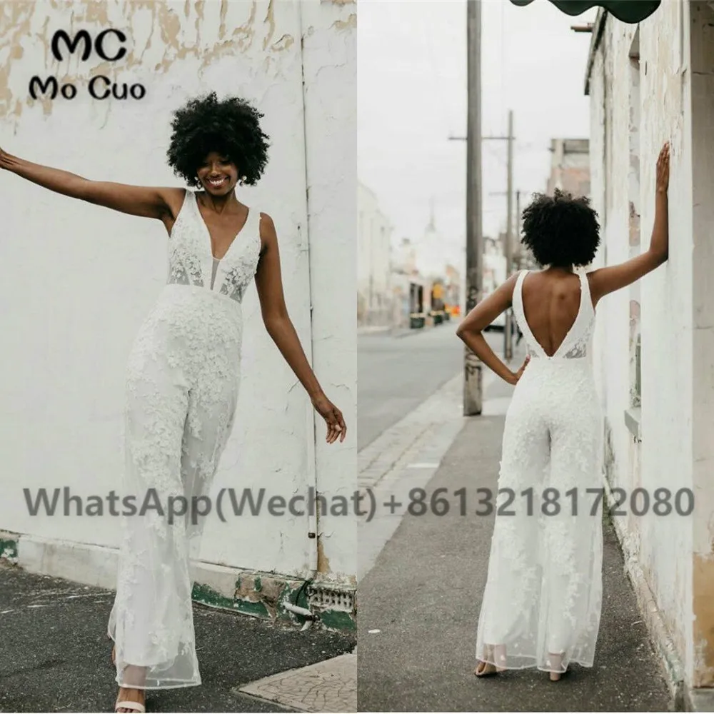 2021 Beach Jumpsuit Wedding Deep V Neck Lace Applique Backless A Line Country Wedding Dress Bridal Gowns Custom Made Vestidos De
2021 Beach Jumpsuit Wedding Deep V Neck Lace Applique Backless A Line Country Wedding Dress Bridal Gowns Custom Made Vestidos De