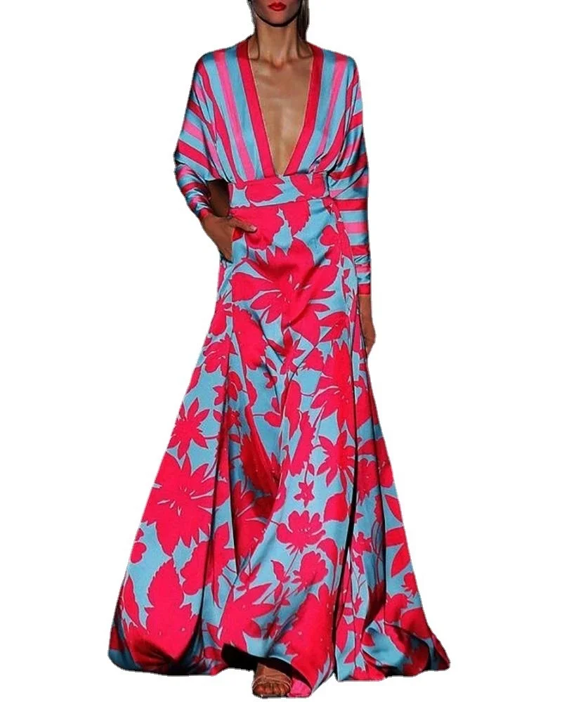 Ladies Clothing Summer Style Sexy dress Temperament Geometric Pattern Digital Printing V-neck Long-sleeved Women's Skirt WE144 
Ladies Clothing Summer Style Sexy dress Temperament Geometric Pattern Digital Printing V-neck Long-sleeved Women's Skirt WE144
