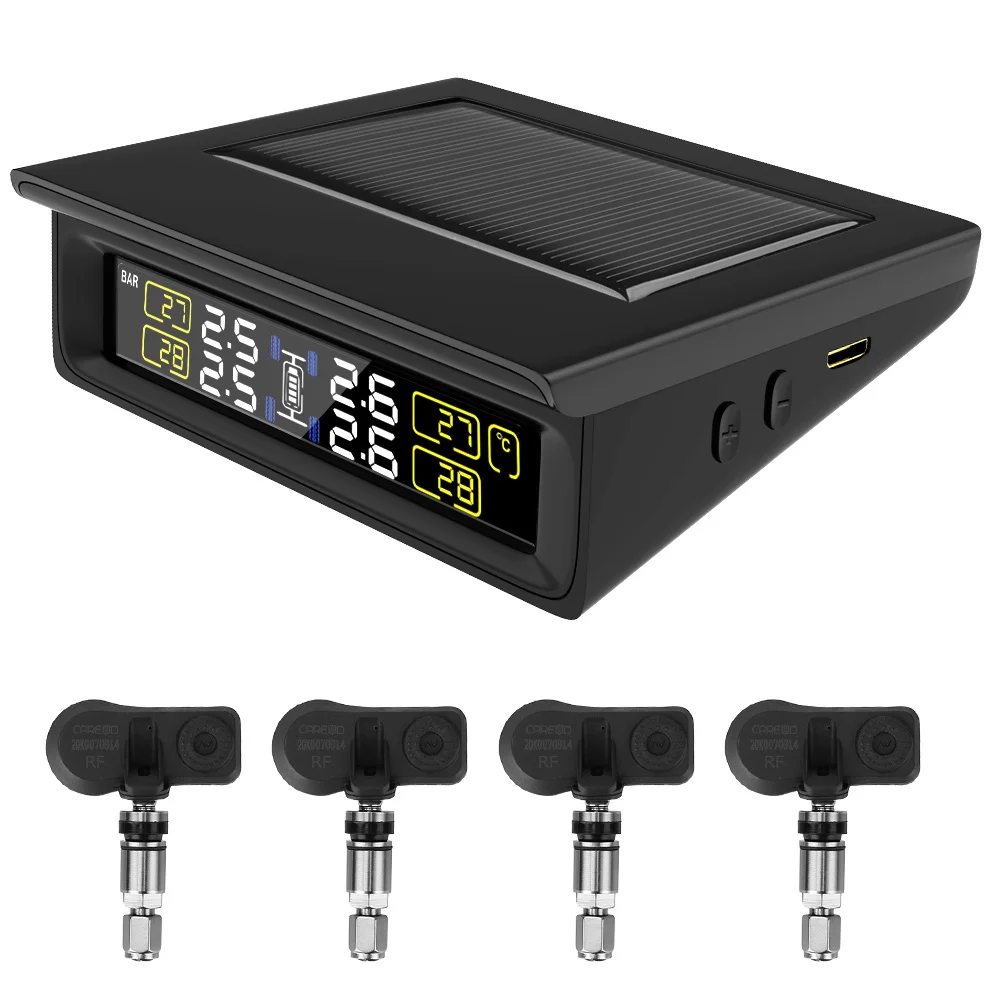 LEEPEE With 4 Internal/External Sensor TPMS Tyre Pressure Monitoring System Battery PSI/BAR Mode Solar Power LCD Display
LEEPEE With 4 Internal/External Sensor TPMS Tyre Pressure Monitoring System Battery PSI/BAR Mode Solar Power LCD Display
