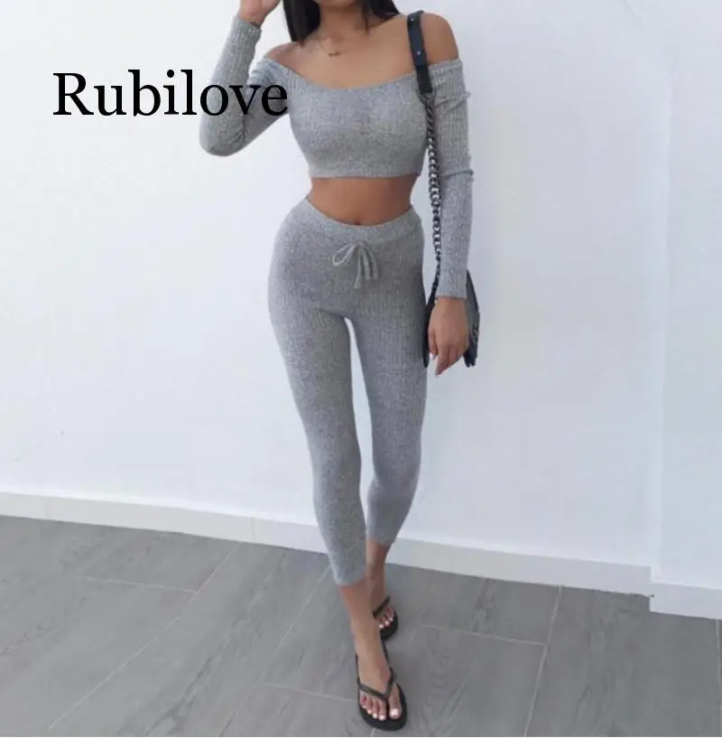 Rubilove Grey Two Piece Set Women Tracksuit Off Shoulder T Shirt Crop Top Pencil Pants Leggings Set Bodycon Slim Suit
Rubilove Grey Two Piece Set Women Tracksuit Off Shoulder T Shirt Crop Top Pencil Pants Leggings Set Bodycon Slim Suit