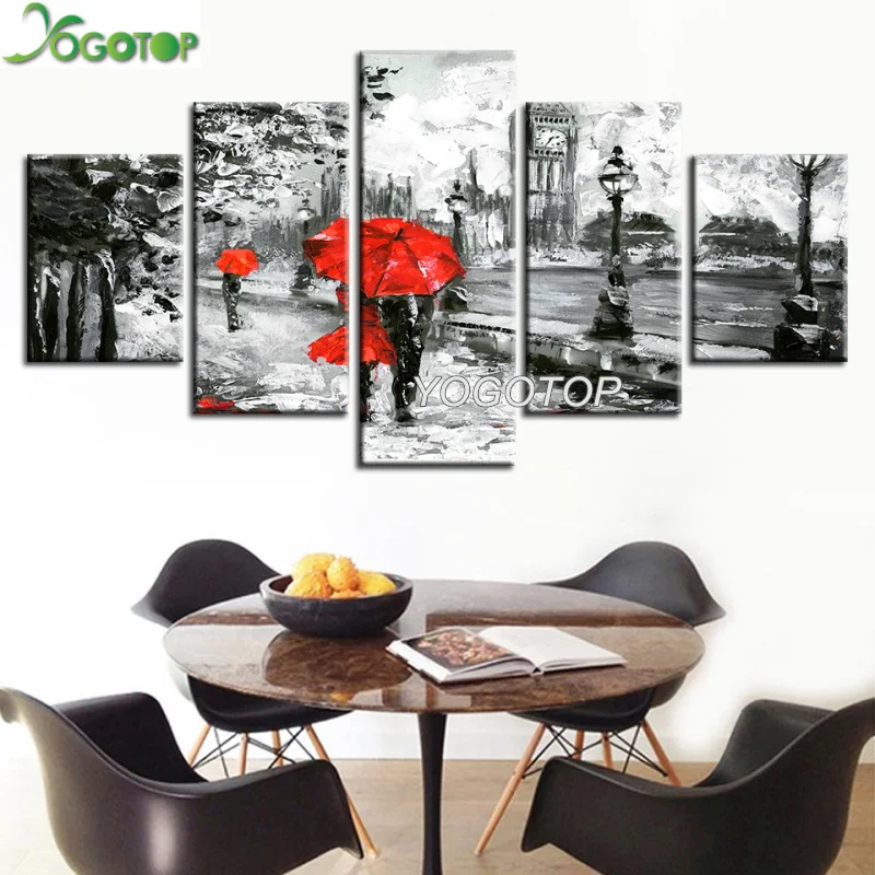 

5 Pieces Red Umbrella Lover London Street Rain View Pictures diy Diamond Painting 5D Full Drill Mosaic Diamant Embroidery ML1128