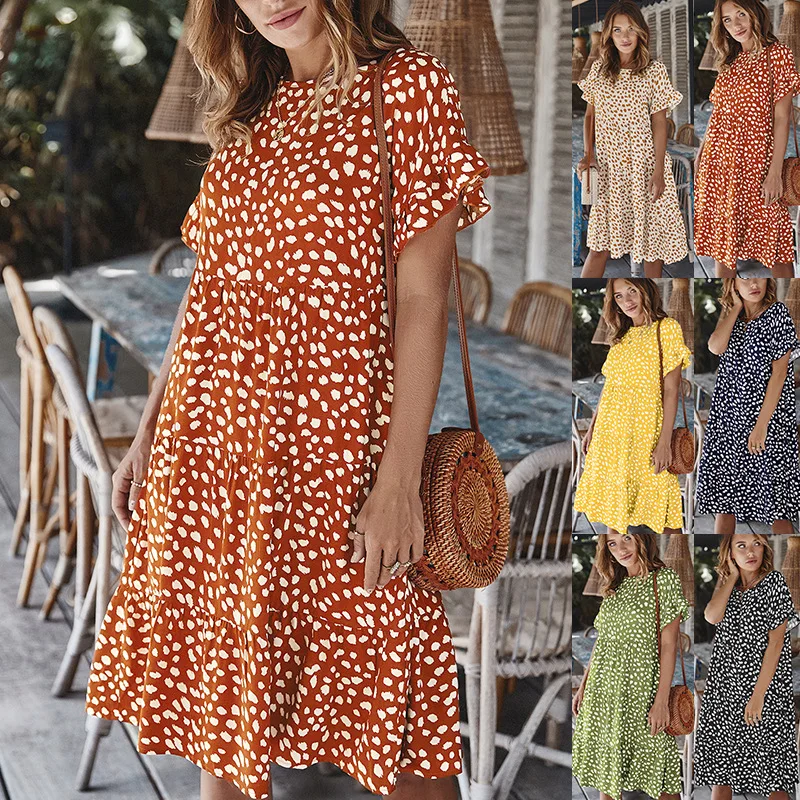 Casual Midi Dress Elegant Party Short Sleeve o Neck Loose Dot Printed High Waist Vintage Dresses Vestidos Robe Summer Women
Casual Midi Dress Elegant Party Short Sleeve o Neck Loose Dot Printed High Waist Vintage Dresses Vestidos Robe Summer Women