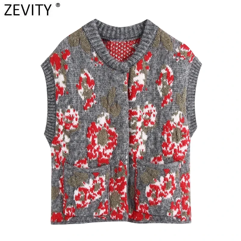 Zevity Women Vintage Floral Print Jacquard Casual Knitting Sweater Female Chic Sleeveless Vest Cardigans Waistcoat Tops SW980 
Zevity Women Vintage Floral Print Jacquard Casual Knitting Sweater Female Chic Sleeveless Vest Cardigans Waistcoat Tops SW980