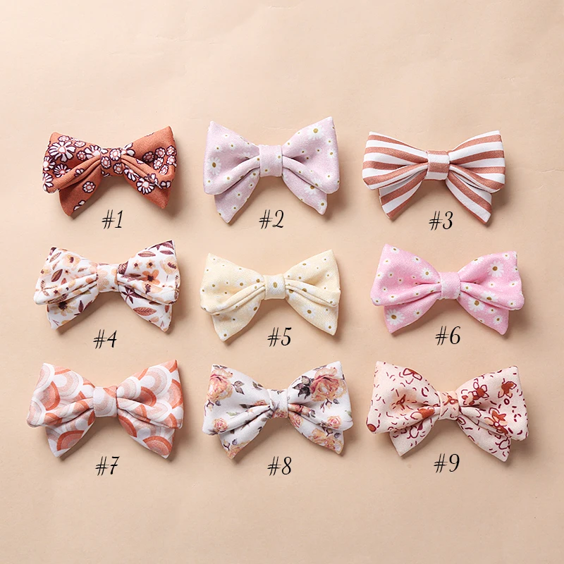 

30 Pcs/Lot,8Cm New Floral Prints Hair Bows Baby Girls Nylon Headbands Cotton Knotbow Hairpins For Kids Newborn Hair Accessories