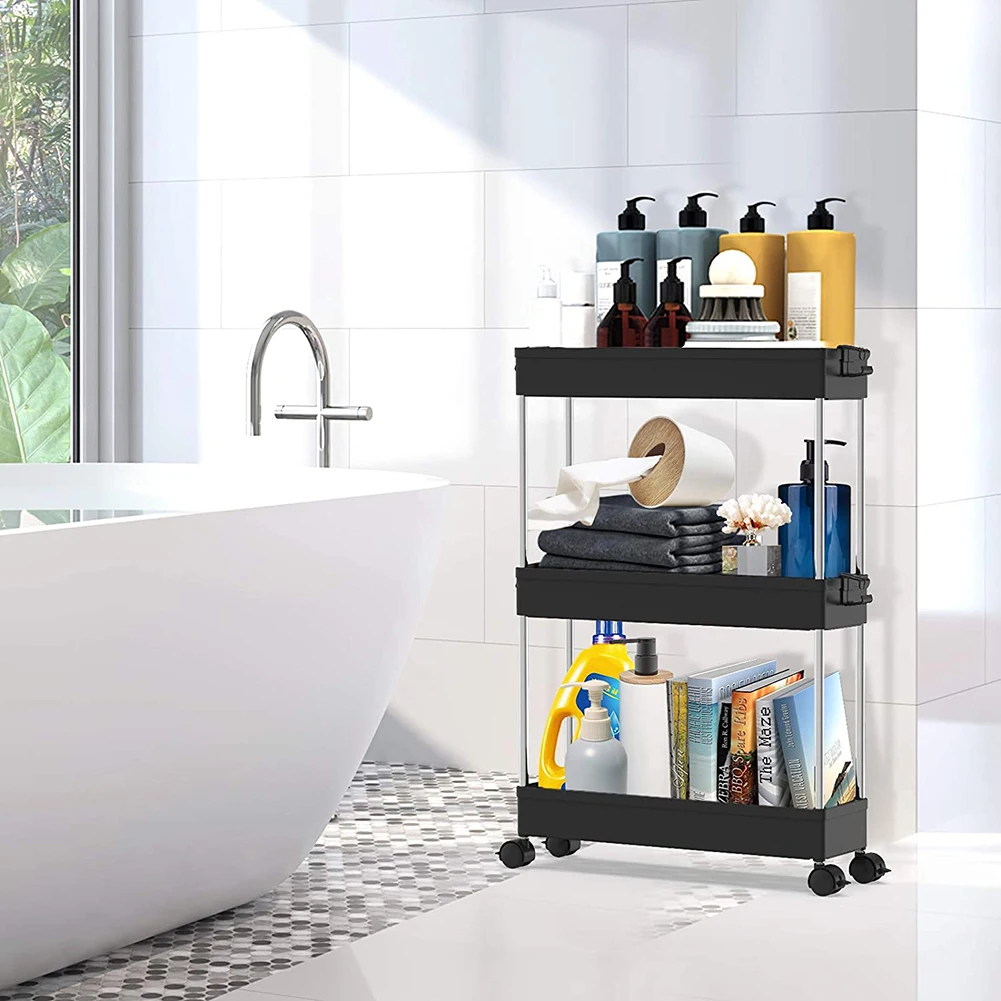 3 Tier Movable Slim Storage Cart Mobile Shelving Unit Organizer Slide Out Rolling Utility Rack for Kitchen Bathroom | Дом и сад