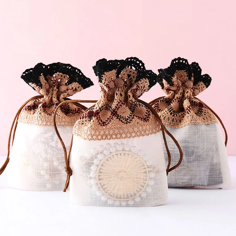 

Lace Cloth Drawstring Pouches Bag Packing Pocket For Wedding Jewelry Small Gift Sundries Drawable Storage Wholesale 10*14cm
