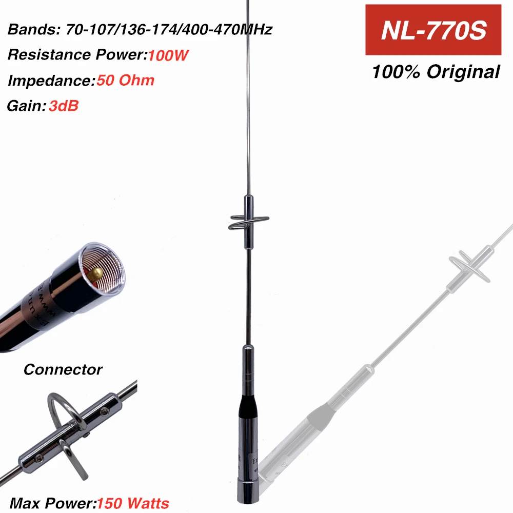 150W Original NAGOYA NL-770S Antenna Dual Band UHF/VHF NL770S High Power Mobile Car Radios Gain Antenna for Baofeng BF-9500 TYT
150W Original NAGOYA NL-770S Antenna Dual Band UHF/VHF NL770S High Power Mobile Car Radios Gain Antenna for Baofeng BF-9500 TYT