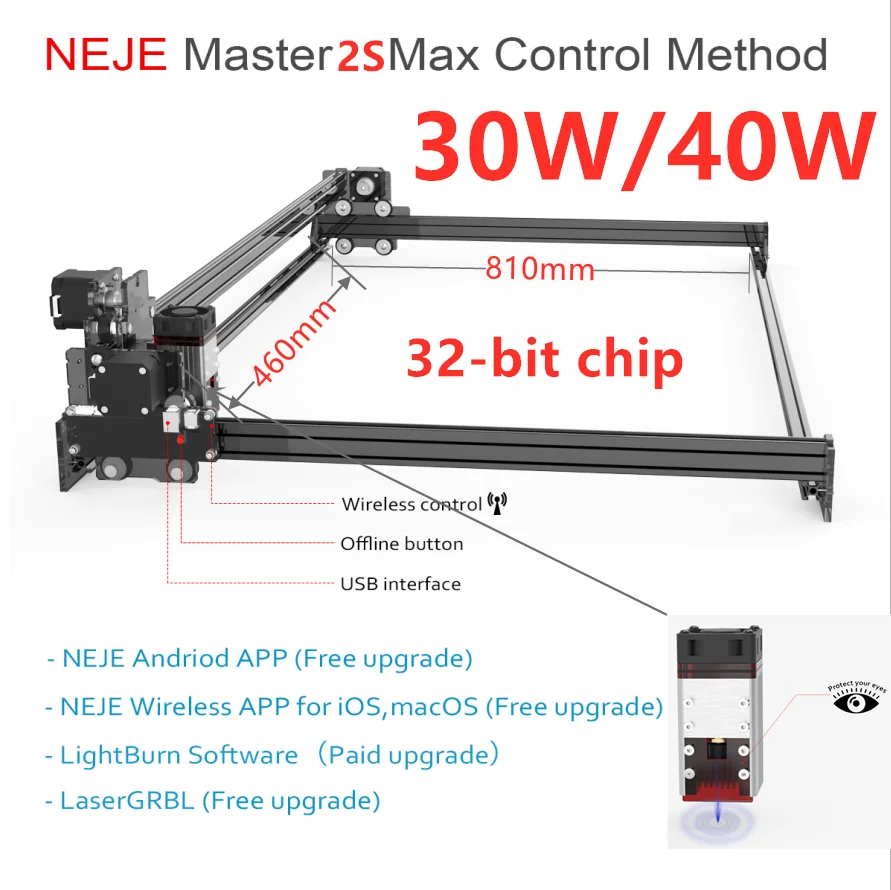 2021 NEJE Master 2s Max 30 Вт/40 Вт Профессиональный Мощный лазерный гравировальный станок