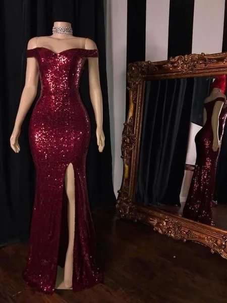 Simple Burgundy Long Mermaid Prom Dresses New Off The Shoulder Floor Length Sequined Sleeveless Formal Evening Dress Party Gowns
Simple Burgundy Long Mermaid Prom Dresses New Off The Shoulder Floor Length Sequined Sleeveless Formal Evening Dress Party Gowns