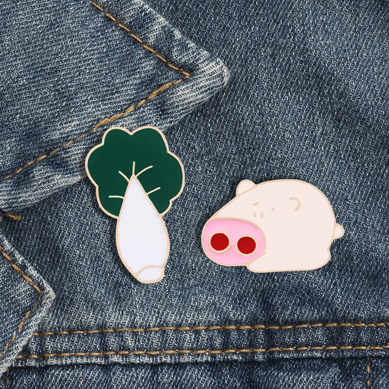 Cartoon Pins Cute Pig and Cabbage Enamel Brooches Animal Vegetable Clothes Lapel Pin Denim Bag Kawaii Brooch Jewelry Kids Gift | Украшения