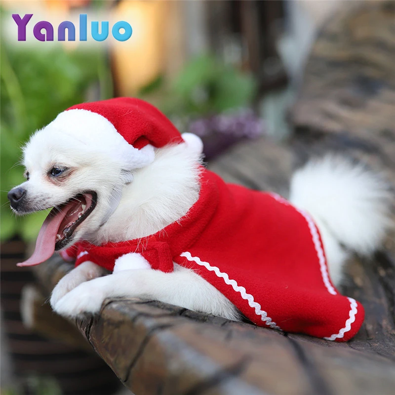 Кошка собака Рождественская одежда Шляпа Санты плащ для домашних животных