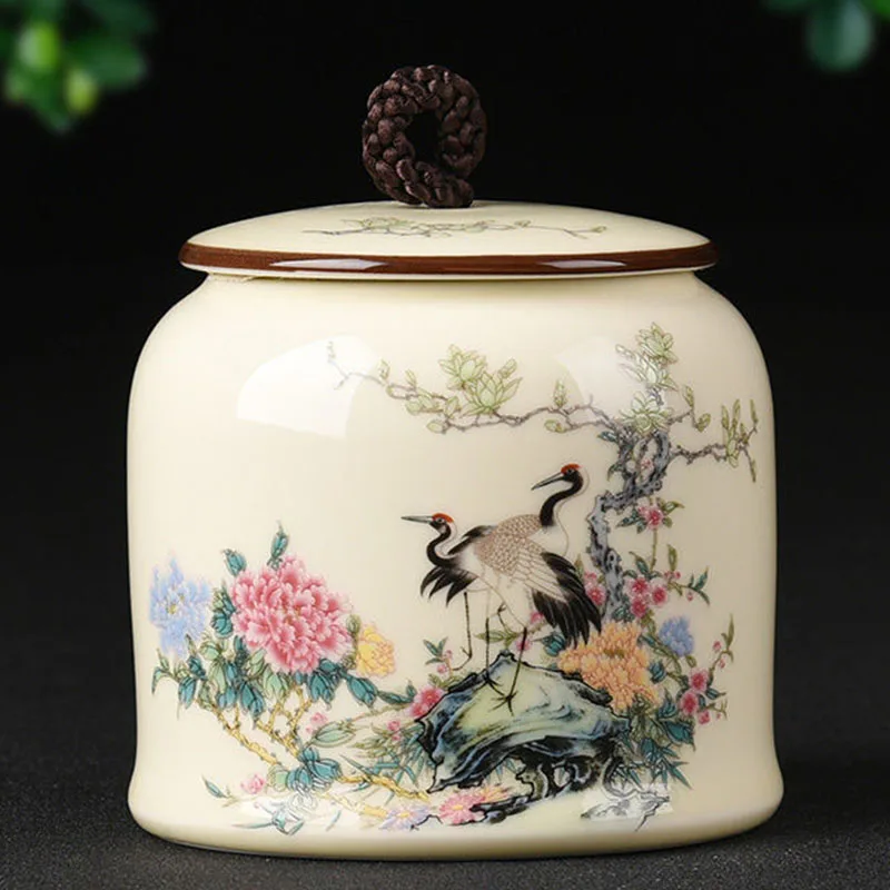 

Large Painted Tea Caddy Porcelain Storage Jar Porcelain Candy Box Spice Storage Tank Coffee Container Sealed Canister Tea Can