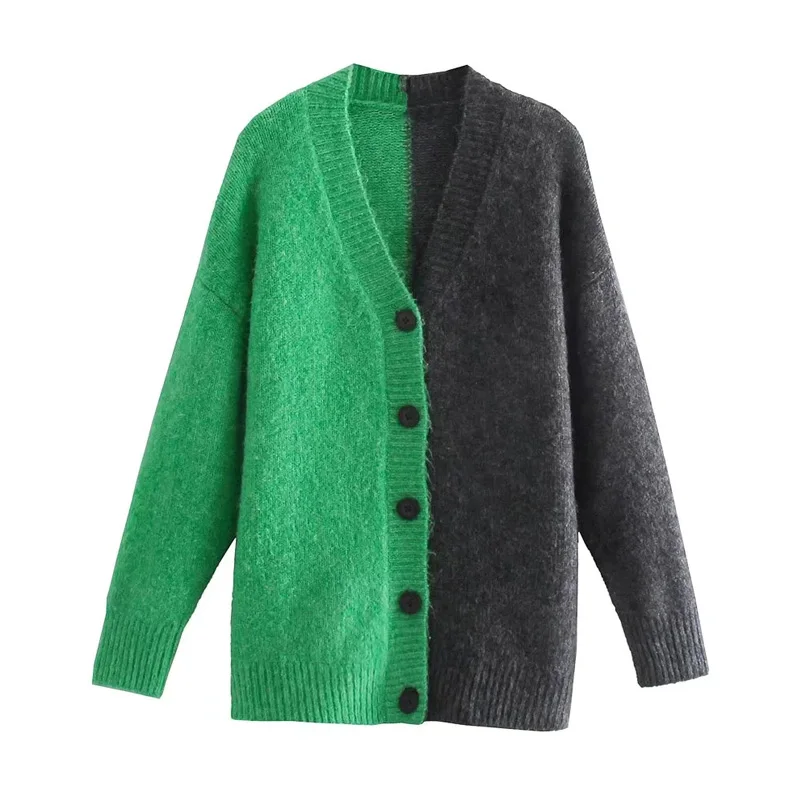 TRAF Women Cardigan Knitted Sweater 2021 Autumn Stitching V-neck Long-Sleeved Cardigan Women Loose Button Female Outerwear
TRAF Women Cardigan Knitted Sweater 2021 Autumn Stitching V-neck Long-Sleeved Cardigan Women Loose Button Female Outerwear