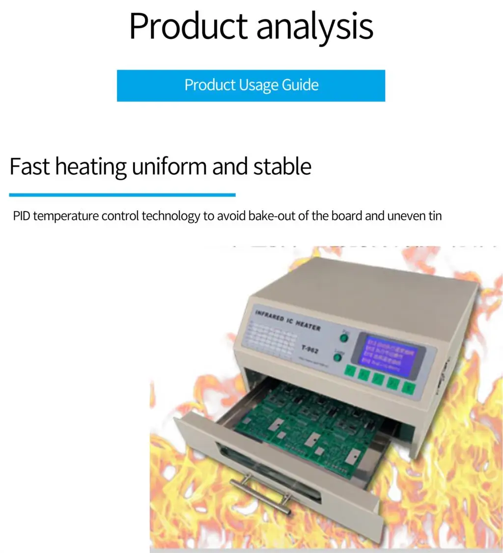 2021 New version PUHUI T-962A Infrared IC Heater T962A Desktop Reflow Oven BGA SMD SMT Rework Sation T 962A Reflow Wave Oven
2021 New version PUHUI T-962A Infrared IC Heater T962A Desktop Reflow Oven BGA SMD SMT Rework Sation T 962A Reflow Wave Oven