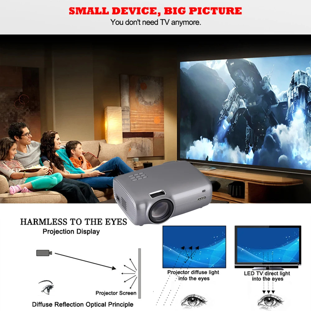 Uhappy U43 светодиодный ЖК проектор 1080P домашний кинотеатр пульт дистанционного