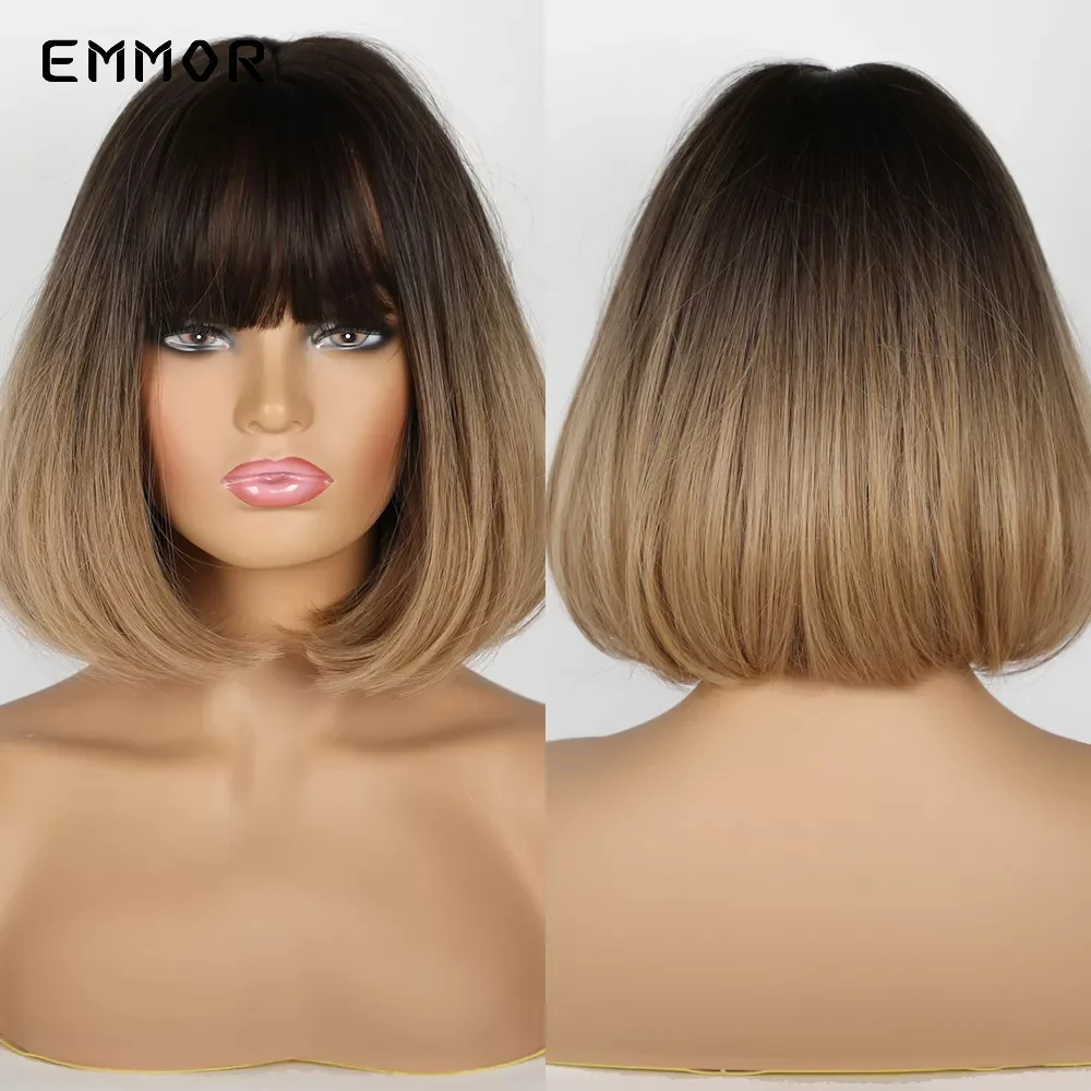Emmor синтетические Короткие парики боб с воздушной челкой для женщин Омбре коричнево-светлые термостойкие волосы парики для косплевечерние 
Emmor синтетические Короткие парики боб с воздушной челкой для женщин Омбре коричнево-светлые термостойкие волосы парики для косплевечерние