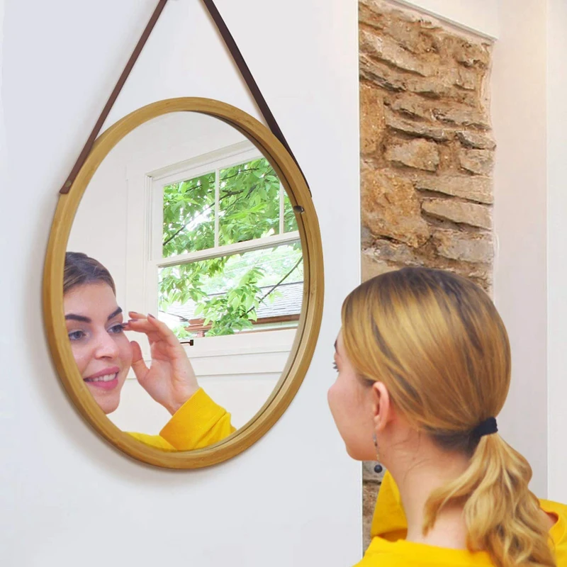 SZS Hot Hanging Round Wall Mirror in Bathroom & Bedroom - Solid Bamboo Frame & Adjustable Leather Strap
SZS Hot Hanging Round Wall Mirror in Bathroom & Bedroom - Solid Bamboo Frame & Adjustable Leather Strap
