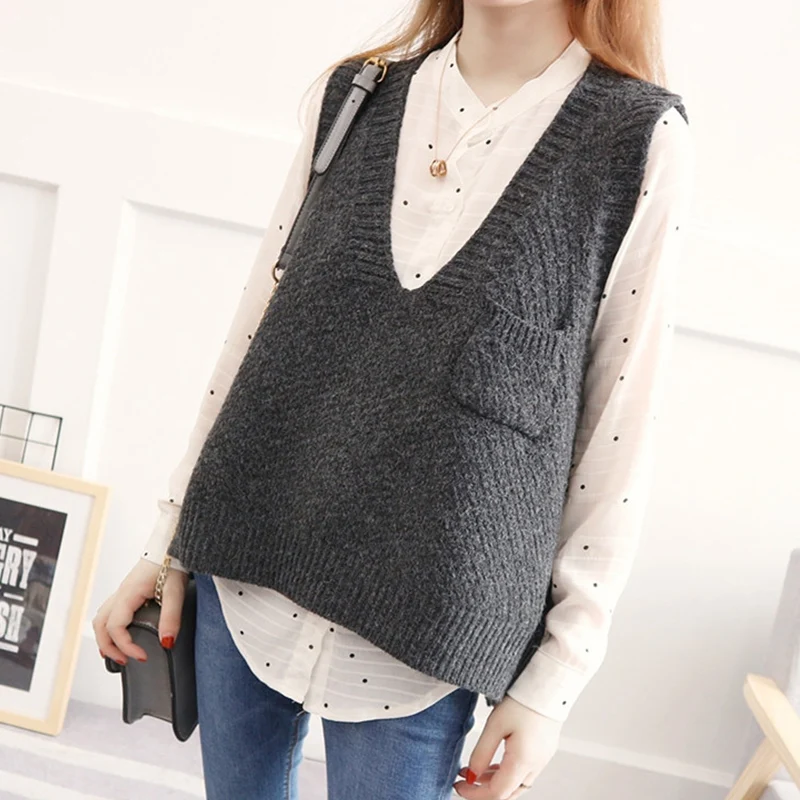 2019 New Women vintage Short Knitting Sweater Korean Version Loose V-Neck Sleeveless Pullover vest Female cc956 | Женская одежда