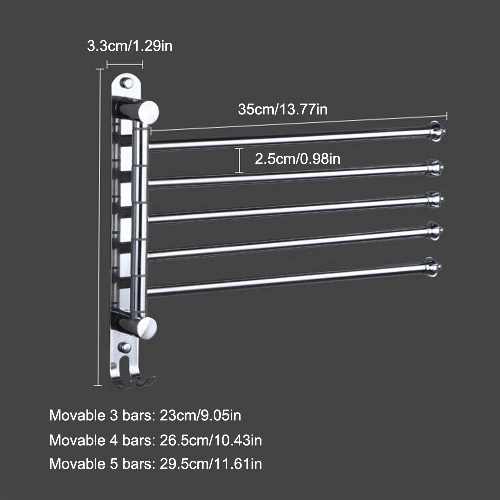 Bathroom Towel Rack Swivel 3/4/5 Arms Towel Bar with 2 Hook Wall Mounted Towel Hanger Bathroom Kitchen Hook Gadgets Home Storage
Bathroom Towel Rack Swivel 3/4/5 Arms Towel Bar with 2 Hook Wall Mounted Towel Hanger Bathroom Kitchen Hook Gadgets Home Storage