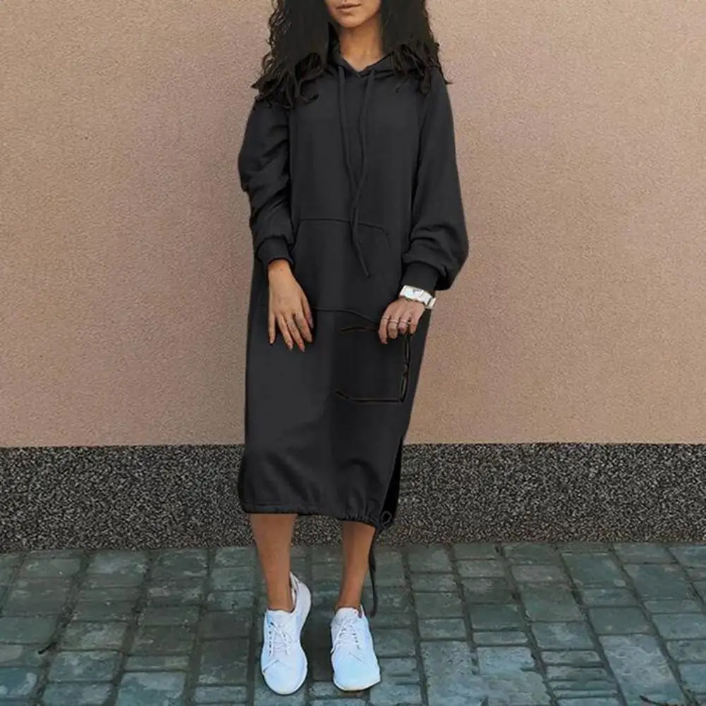 Stylish Women Hooded Dress Solid Color Side Split Autumn Winter Female Long Sleeve Large Pocket Sweatshirt Hoodie Streetwear
Stylish Women Hooded Dress Solid Color Side Split Autumn Winter Female Long Sleeve Large Pocket Sweatshirt Hoodie Streetwear