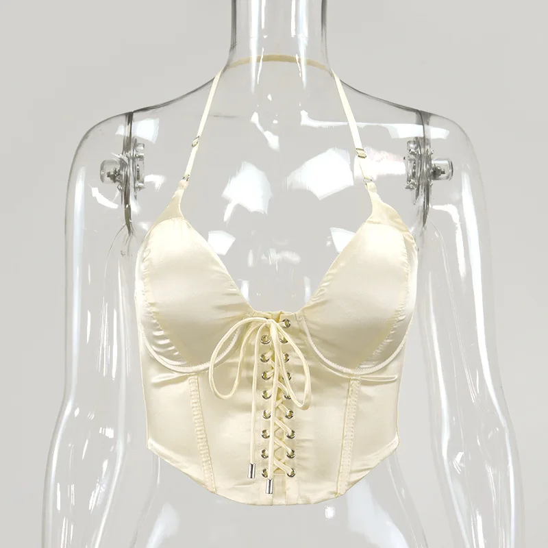 Bandage Chic Satin Top Women Sleeveless Bustier Corset Top Sexy Halter Backless Cropped Feminino Vest Top Crop Tops Women 2021
Bandage Chic Satin Top Women Sleeveless Bustier Corset Top Sexy Halter Backless Cropped Feminino Vest Top Crop Tops Women 2021