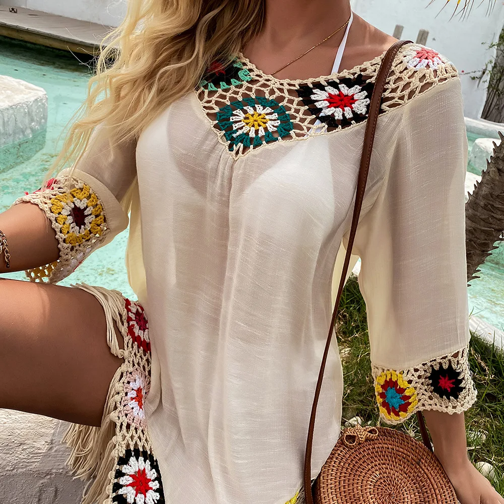 Sexy Ins Hand Crochet Cover Up Bikinis Mid-Length Dress Knitted Skirt Split Woven Beach Skirt With Tassel Bikini Cover Up B001
Sexy Ins Hand Crochet Cover Up Bikinis Mid-Length Dress Knitted Skirt Split Woven Beach Skirt With Tassel Bikini Cover Up B001