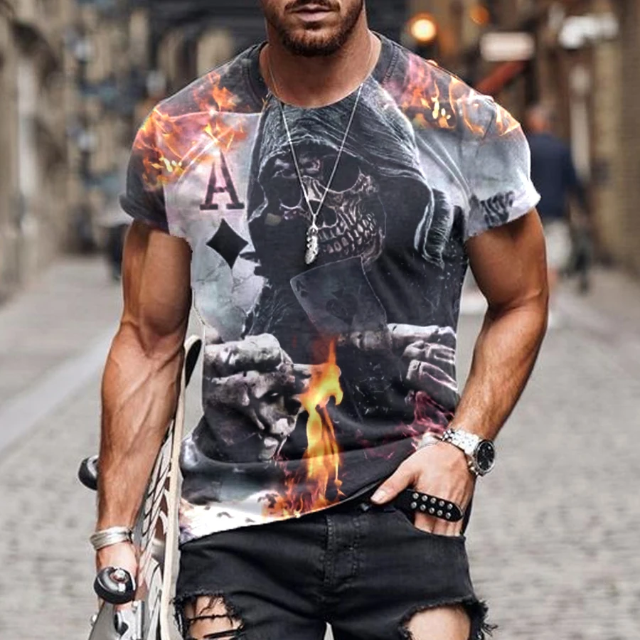 New Skull T shirt Men Funny Ace Printing 3D handsome camisetas Summer Short Sleeved muscle man O-NECK T-shirts design T shirt
New Skull T shirt Men Funny Ace Printing 3D handsome camisetas Summer Short Sleeved muscle man O-NECK T-shirts design T shirt