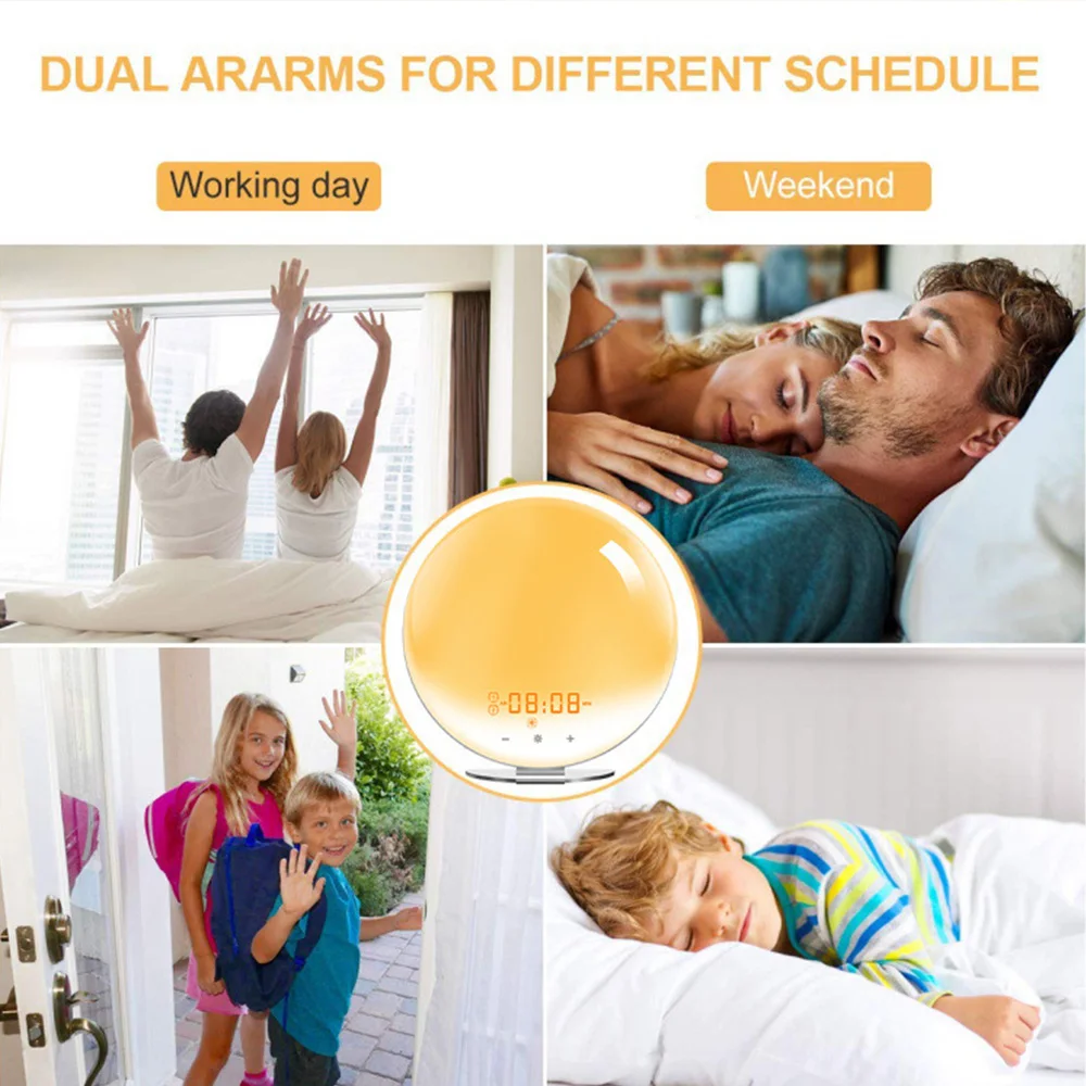 Smart Wake Up Light Convenient Alarm Clock Simulated Sunrise LED Colorful Night Light For Home Decoration Simulation Radio Lamp
Smart Wake Up Light Convenient Alarm Clock Simulated Sunrise LED Colorful Night Light For Home Decoration Simulation Radio Lamp