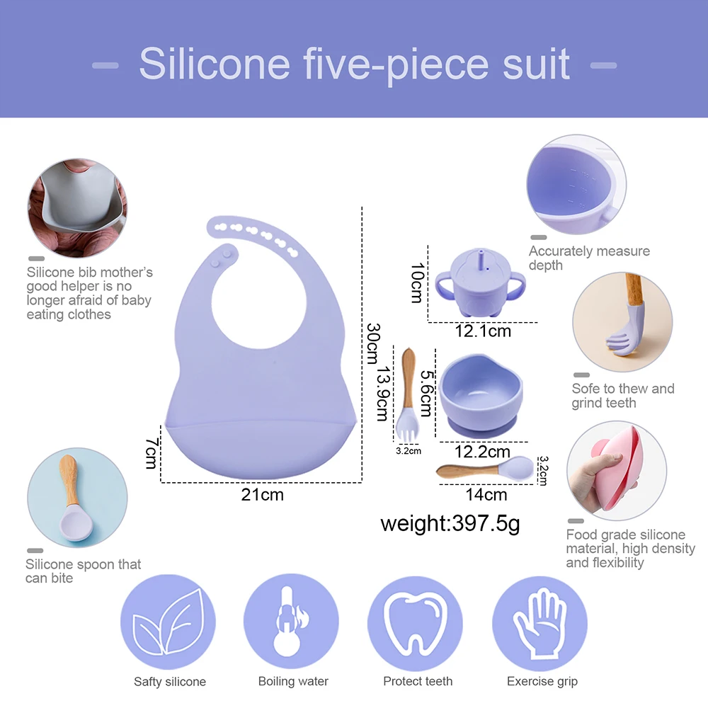 5 Pcs Set Silicone Feeding Bowl Bibs Cup Sets Baby BPA Free Waterproof Spoon NonSlip Self Feed Soild Tableware Baby Products
5 Pcs Set Silicone Feeding Bowl Bibs Cup Sets Baby BPA Free Waterproof Spoon NonSlip Self Feed Soild Tableware Baby Products