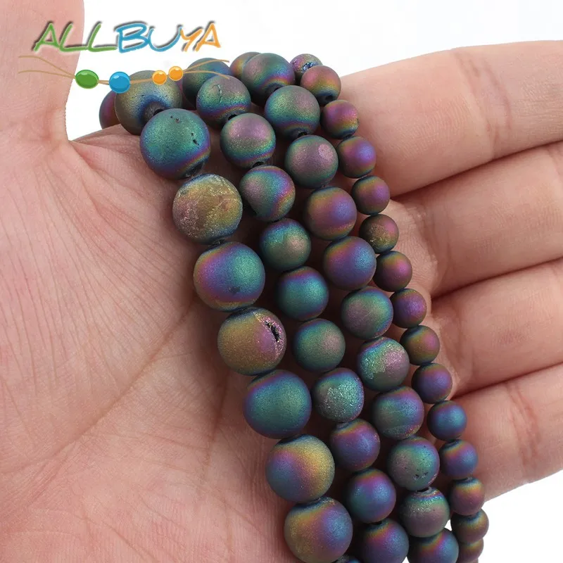 6 8 10mm Natural Stone Beads Multicolor Drusy Clusters Crude Metallic Coated Agates Beads for Jewelry Making DIY Bracelet Perles
6 8 10mm Natural Stone Beads Multicolor Drusy Clusters Crude Metallic Coated Agates Beads for Jewelry Making DIY Bracelet Perles