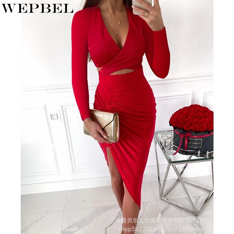 WEPBEL Dress Women's Casual Slim-Fit Solid Color Pleated Dress Autumn Sexy Long Sleeve V-neck High Waist Slit Irregular Dress
WEPBEL Dress Women's Casual Slim-Fit Solid Color Pleated Dress Autumn Sexy Long Sleeve V-neck High Waist Slit Irregular Dress