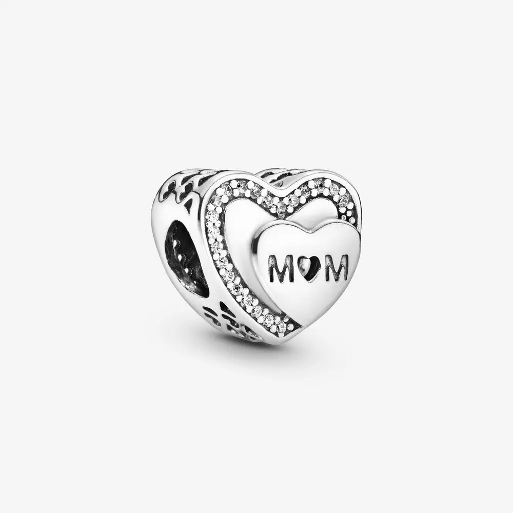 

Sparkling Mom Heart Charm Authentic 925 Sterling Silver Metal Beads for Jewelry Making Fits Europe Bracelet Berloques