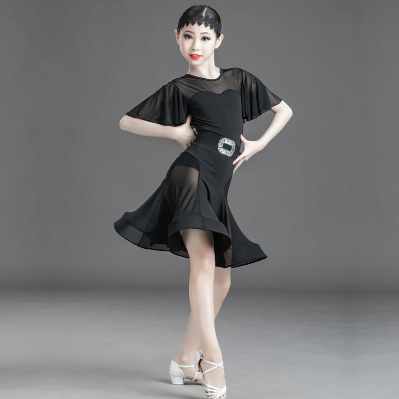 2020 New Children Latin Dance Dress Competition Costumes Sexy Female Black Mesh Professional Gymnastic Performance | Тематическая