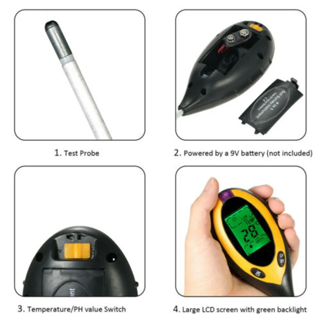 4-in-1 Soil PH Tester Temperature Sunlight Intensity PH Tester Moisture Meter Temperature Sunlight Intensity Measurement Analysi
4-in-1 Soil PH Tester Temperature Sunlight Intensity PH Tester Moisture Meter Temperature Sunlight Intensity Measurement Analysi