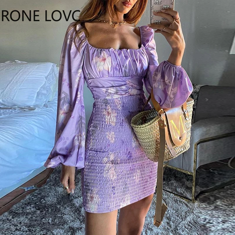 Women Ruffles Lantern Sleeve Floral Print Shirring Dress Casual Dress Summer Mini Dress
Women Ruffles Lantern Sleeve Floral Print Shirring Dress Casual Dress Summer Mini Dress