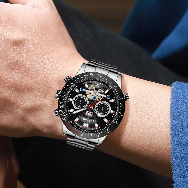 New Forsining Tourbillon Mens Watches Army Sport Clock Male Top Brand Luxury Skeleton Clocks Automatic Mechanical Men Watch Gift