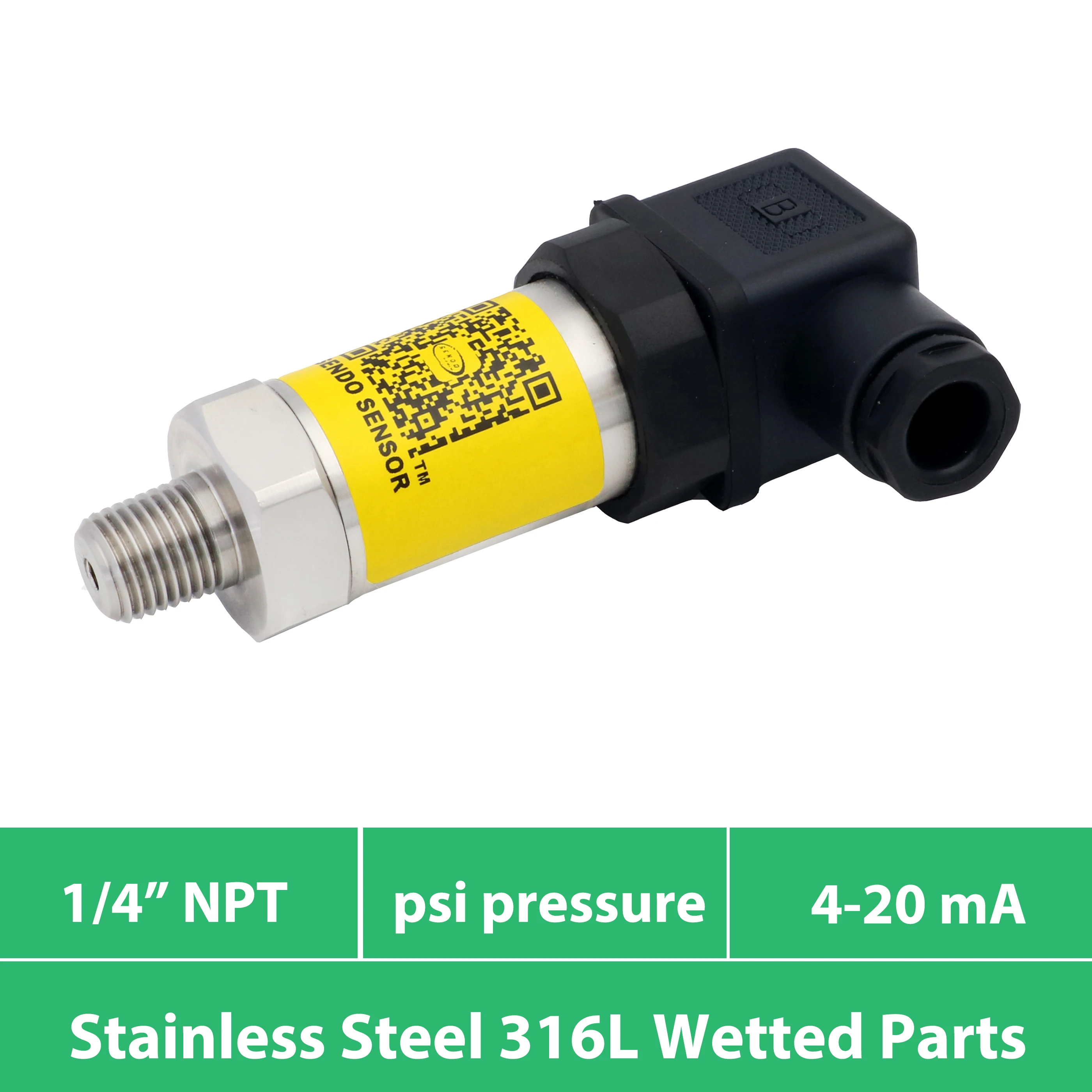 

4 20mA signal, psi pressure transmitter, 9, 12, 24 V supply, top range 0 to 6000 psi, low pressure 5psi, 1 4 NPT connection