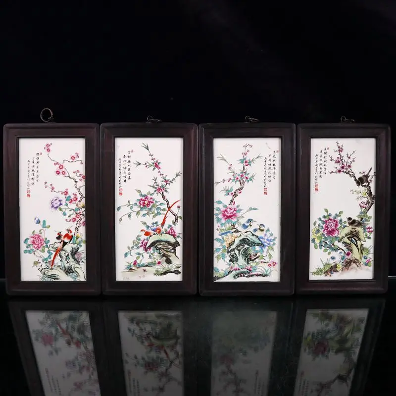 A set of Chinese famille flower and bird pattern porcelain plate paintings Decorative ornaments 
A set of Chinese famille flower and bird pattern porcelain plate paintings Decorative ornaments
