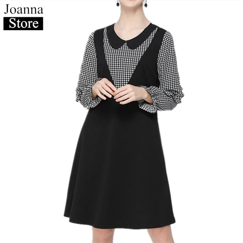 Spring Lattice Stitching Long Dress Women O-Neck Ruffle Sleeve Vintage Elegant Slim Dresses Zipper Black Plus Size Loose Clothes
Spring Lattice Stitching Long Dress Women O-Neck Ruffle Sleeve Vintage Elegant Slim Dresses Zipper Black Plus Size Loose Clothes