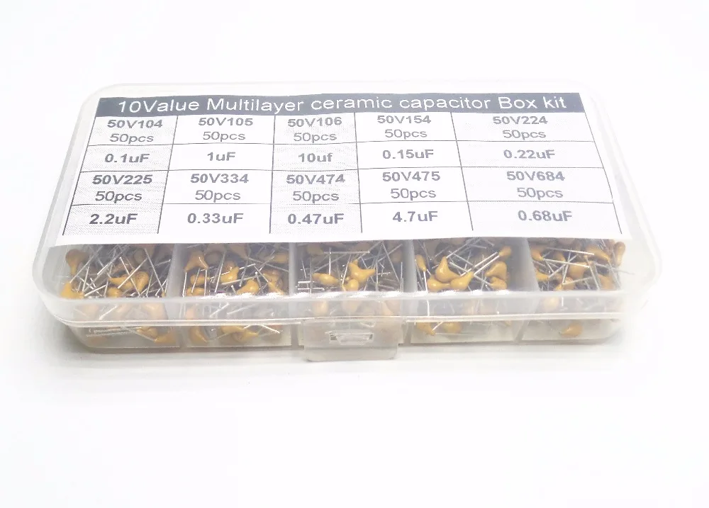 500pcs 10Valuesx50 50V 100nF 1000nF 10000nF 150nF 220nF 2200nF 330nF 470nf 4700nf 680nf monolithic Multilayer ceramic capacitor
500pcs 10Valuesx50 50V 100nF 1000nF 10000nF 150nF 220nF 2200nF 330nF 470nf 4700nf 680nf monolithic Multilayer ceramic capacitor