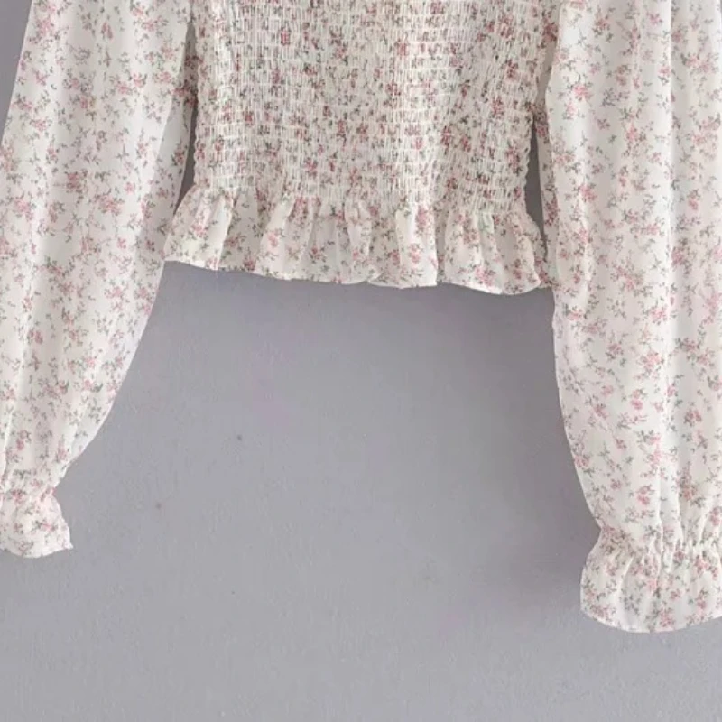 Shirring Slim Long Sleeve Shirts Cross Bandage Backless Ruffles Patchwork Chiffon Blouses 2021 New Fresh Sweet Print Women Tops
Shirring Slim Long Sleeve Shirts Cross Bandage Backless Ruffles Patchwork Chiffon Blouses 2021 New Fresh Sweet Print Women Tops