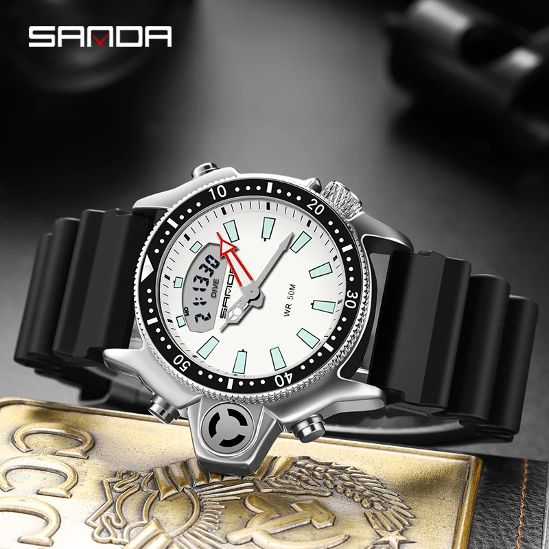 Часы наручные мужские цифровые с секундомером роскошные брендовые модные