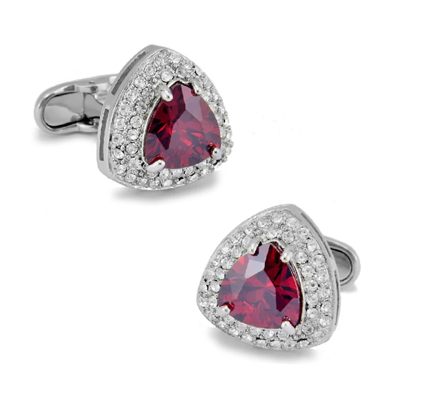 

Triangle Design Luxurious Crystal Cufflinks Quality Brass Material Red Color Cuff Links Wholesale & Retail