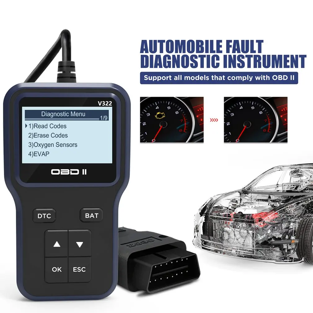 

Автомобильный диагностический инструмент V322 Obd2 инструмент для диагностики неисправности двигателя OBD карта для считывания кода обнаружен...